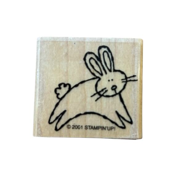Stampin Up 2001 Hopping Easter Bunny Rabbit Cottontail Wood Mounted Rubber Stamp - Picture 1 of 3